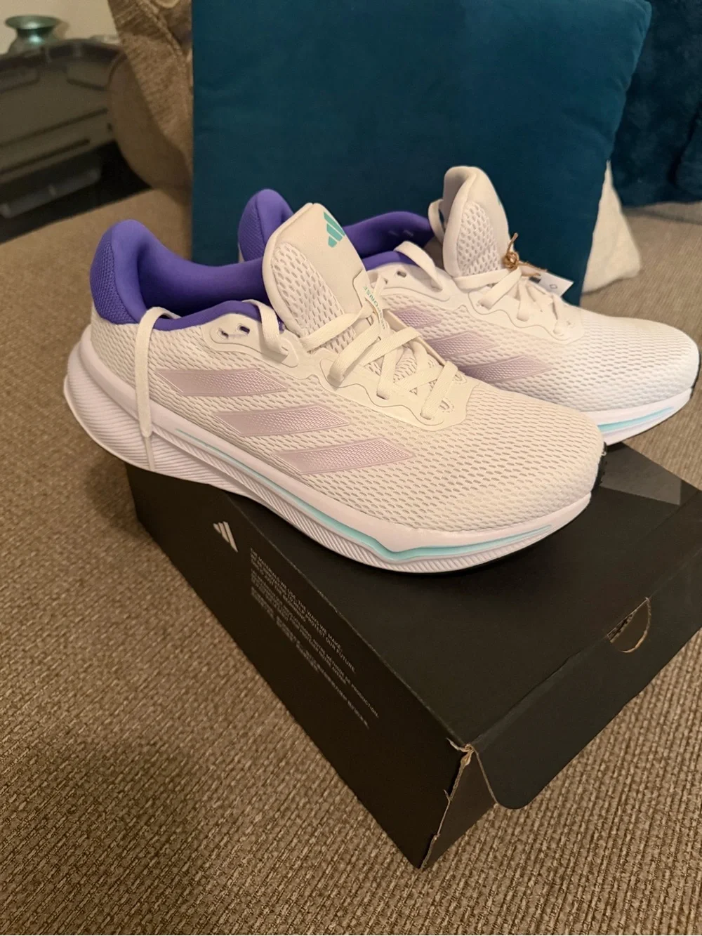 NEW! adidas Women’s White Athletic Shoes with Purple Lining and Pastel Accents